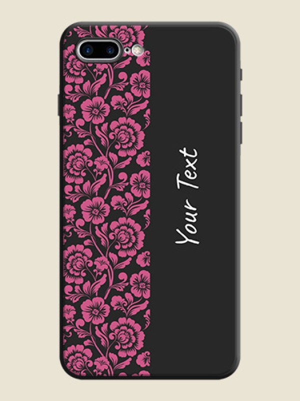 Custom Pink Floral Pattern Design With Custom Text On Space Black Personalized Soft Matte Phone Covers -Apple Iphone 7 Plus - alternate view