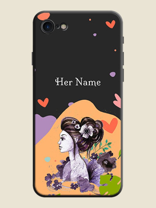 Custom Namecase For Her With Fancy Lady Image On Space Black Personalized Soft Matte Phone Covers -Apple Iphone 7 - alternate view