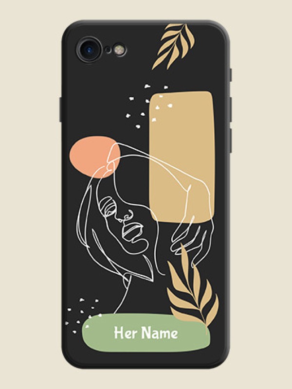 Custom Custom Text With Line Art Of Women & Leaves Design On Space Black Personalized Soft Matte Phone Covers -Apple Iphone 7 - alternate view