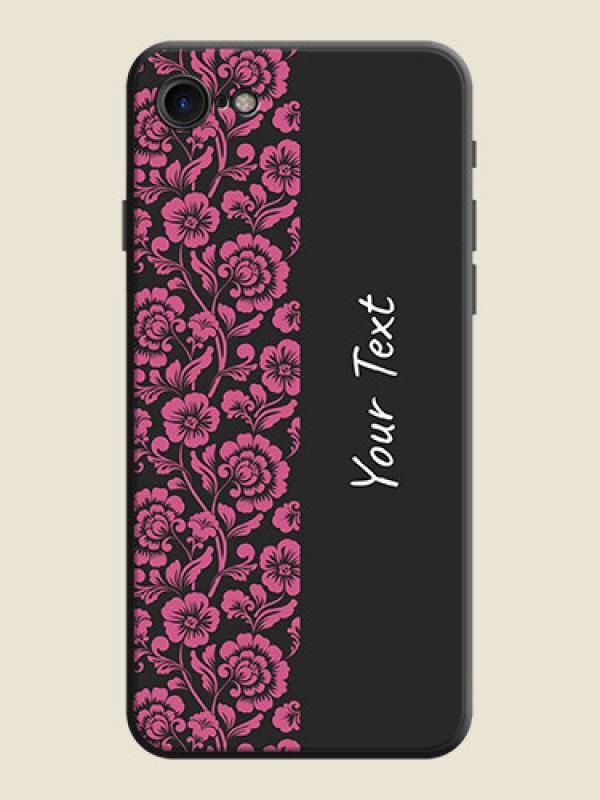 Custom Pink Floral Pattern Design With Custom Text On Space Black Personalized Soft Matte Phone Covers -Apple Iphone 7 - alternate view