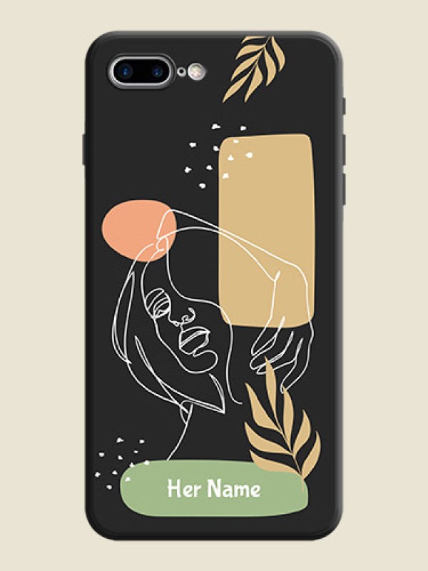 Custom Custom Text With Line Art Of Women & Leaves Design On Space Black Personalized Soft Matte Phone Covers -Apple Iphone 8 Plus - alternate view
