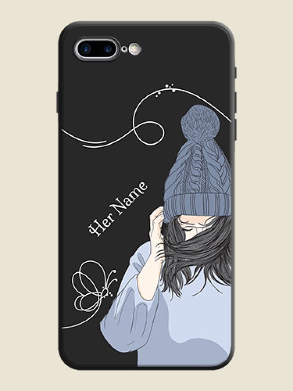 Custom Girl With Blue Winter Outfiit Custom Text Design On Space Black Personalized Soft Matte Phone Covers -Apple Iphone 8 Plus - alternate view