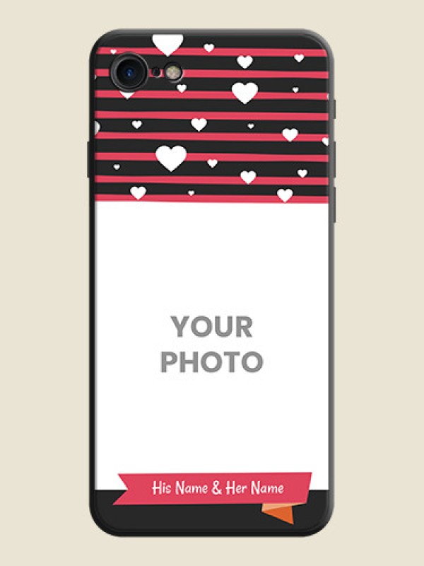 Custom White Color Love Symbols with Pink Lines Pattern on Space Black Custom Soft Matte Phone Cases - iPhone 8 - alternate view