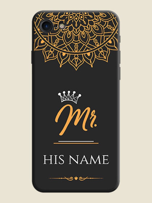 Custom Mr Name with Floral Design  on Personalised Space Black Soft Matte Cases - iPhone 8 - alternate view