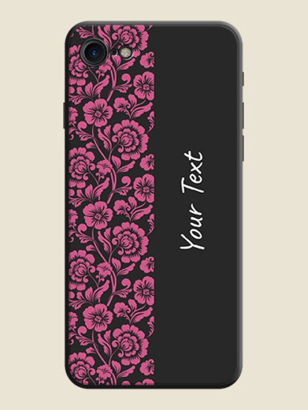 Custom Pink Floral Pattern Design With Custom Text On Space Black Personalized Soft Matte Phone Covers -Apple Iphone 8 - alternate view