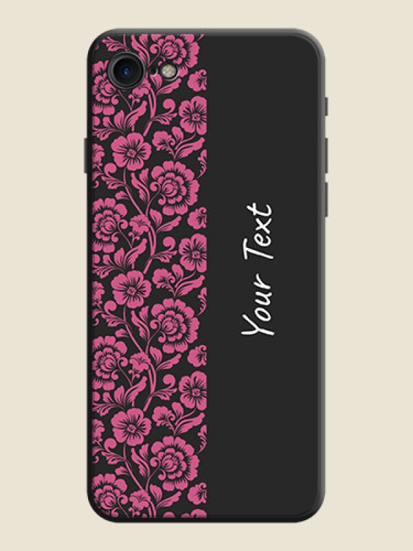 Custom Pink Floral Pattern Design With Custom Text On Space Black Personalized Soft Matte Phone Covers -Apple Iphone Se 2020 - alternate view