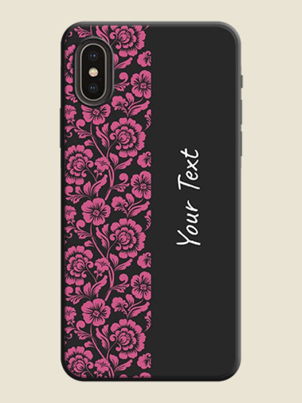 Custom Pink Floral Pattern Design With Custom Text On Space Black Personalized Soft Matte Phone Covers -Apple Iphone X - alternate view