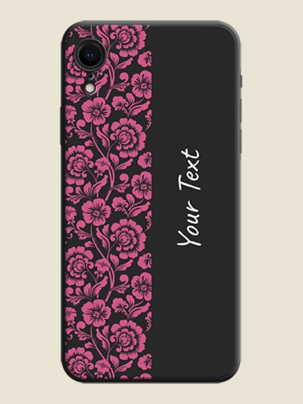 Custom Pink Floral Pattern Design With Custom Text On Space Black Personalized Soft Matte Phone Covers -Apple Iphone Xr - alternate view
