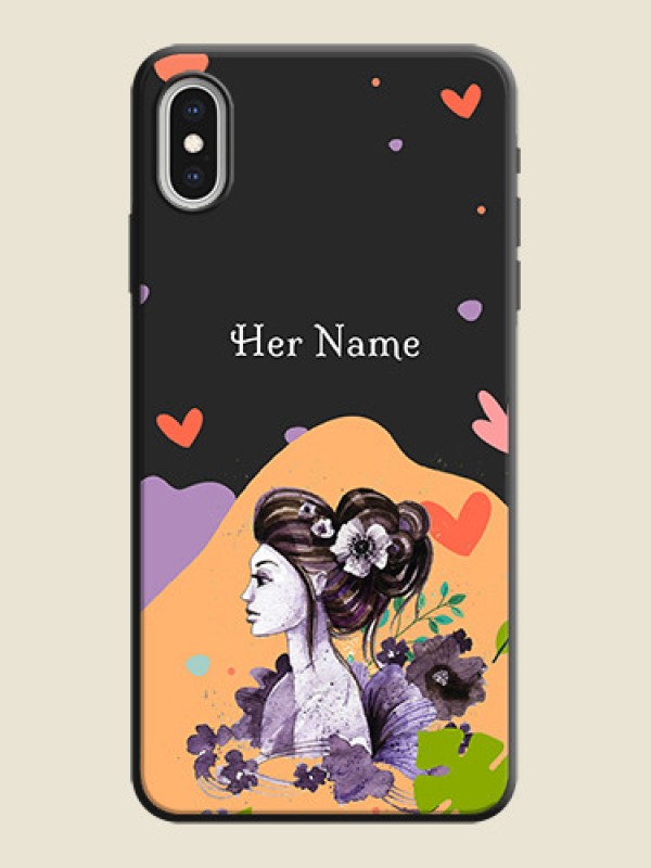 Custom Namecase For Her With Fancy Lady Image On Space Black Personalized Soft Matte Phone Covers -Apple Iphone Xs Max - alternate view