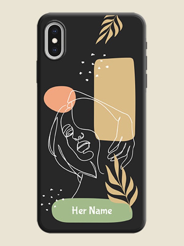 Custom Custom Text With Line Art Of Women & Leaves Design On Space Black Personalized Soft Matte Phone Covers -Apple Iphone Xs Max - alternate view