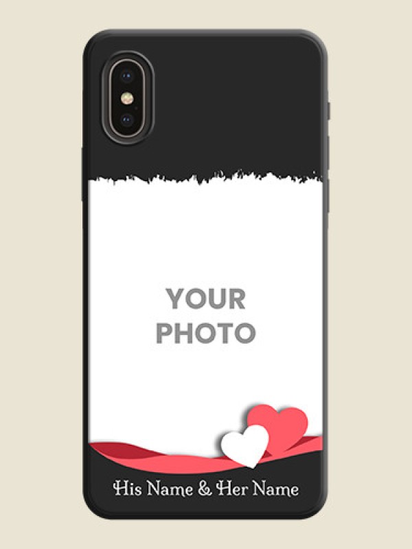 Custom Pink Color Love Shaped Ribbon Design with Text on Space Black Custom Soft Matte Phone Back Cover - iPhone XS - alternate view