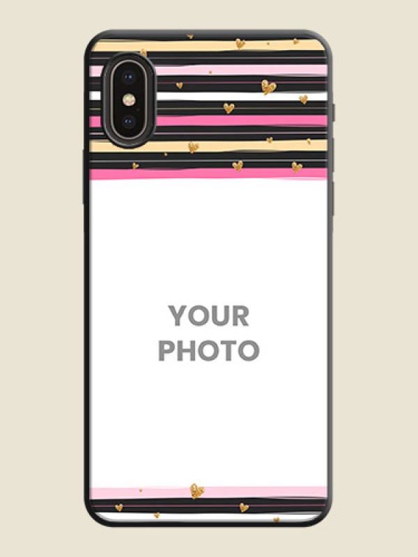 Custom Multicolor Lines and Golden Love Symbols Design - Photo on Space Black Soft Matte Mobile Cover - iPhone XS - alternate view