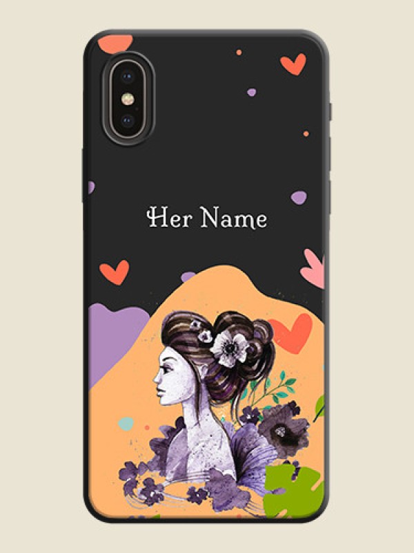 Custom Namecase For Her With Fancy Lady Image On Space Black Personalized Soft Matte Phone Covers -Apple Iphone Xs - alternate view