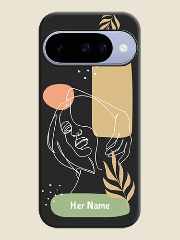 Custom Custom Text With Line Art Of Women & Leaves Design On Space Black Custom Soft Matte Mobile Back Cover - Google Pixel 10 5G - alternate view