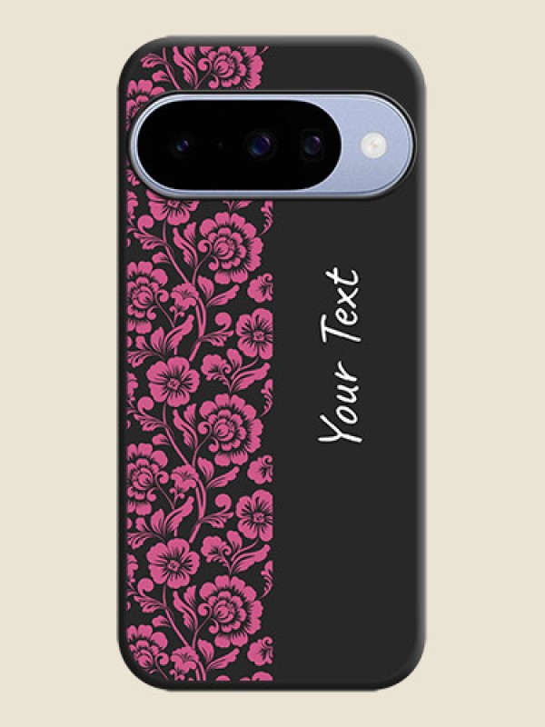 Custom Pink Floral Pattern Design With Custom Text On Space Black Custom Soft Matte Mobile Back Cover - Google Pixel 10 5G - alternate view