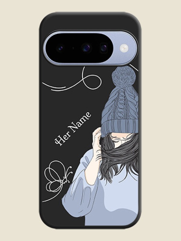 Custom Girl With Blue Winter Outfiit Custom Text Design On Space Black Custom Soft Matte Mobile Back Cover - Google Pixel 10 5G - alternate view
