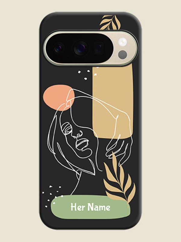 Custom Custom Text With Line Art Of Women & Leaves Design On Space Black Custom Soft Matte Mobile Back Cover - Google Pixel 10 Pro 5G - alternate view