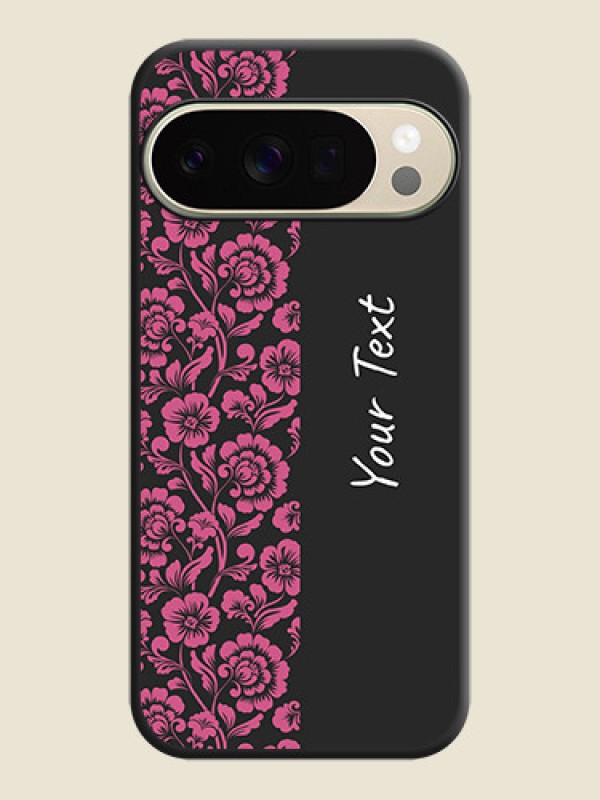 Custom Pink Floral Pattern Design With Custom Text On Space Black Custom Soft Matte Mobile Back Cover - Google Pixel 10 Pro 5G - alternate view