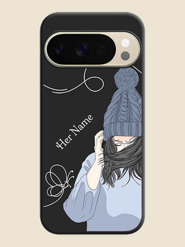 Custom Girl With Blue Winter Outfiit Custom Text Design On Space Black Custom Soft Matte Mobile Back Cover - Google Pixel 10 Pro 5G - alternate view
