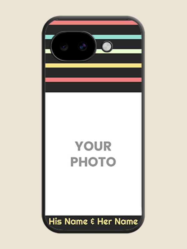 Custom Color Stripes with Photo and Text on Photo On Space Black Custom Soft Matte Mobile Back Cover - Google Pixel 10A 5G - alternate view