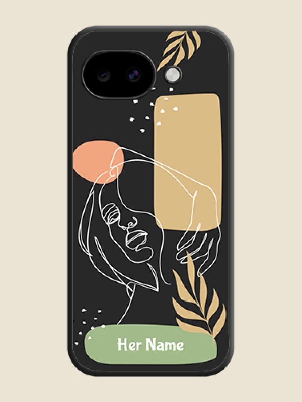 Custom Custom Text With Line Art Of Women & Leaves Design On Space Black Custom Soft Matte Mobile Back Cover - Google Pixel 10A 5G - alternate view