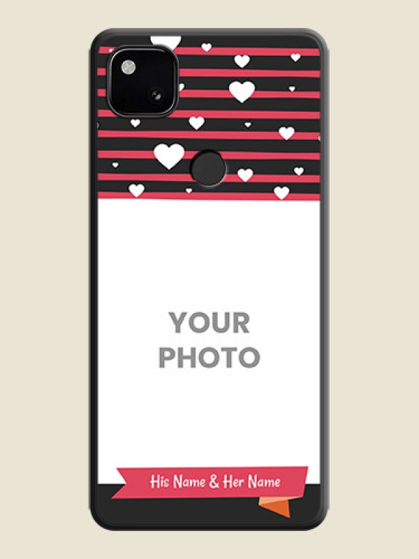 Custom White Color Love Symbols with Pink Lines Pattern on Space Black Custom Soft Matte Phone Cases - Google Pixel 4A - alternate view