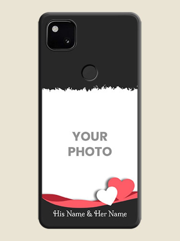 Custom Pin Color Love Shaped Ribbon Design with Text on Space Black Custom Soft Matte Phone Back Cover - Google Pixel 4A - alternate view