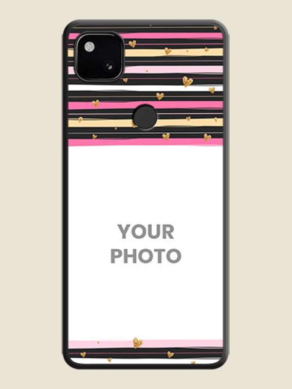 Custom Multicolor Lines and Golden Love Symbols Design on Photo on Space Black Soft Matte Mobile Cover - Google Pixel 4A - alternate view