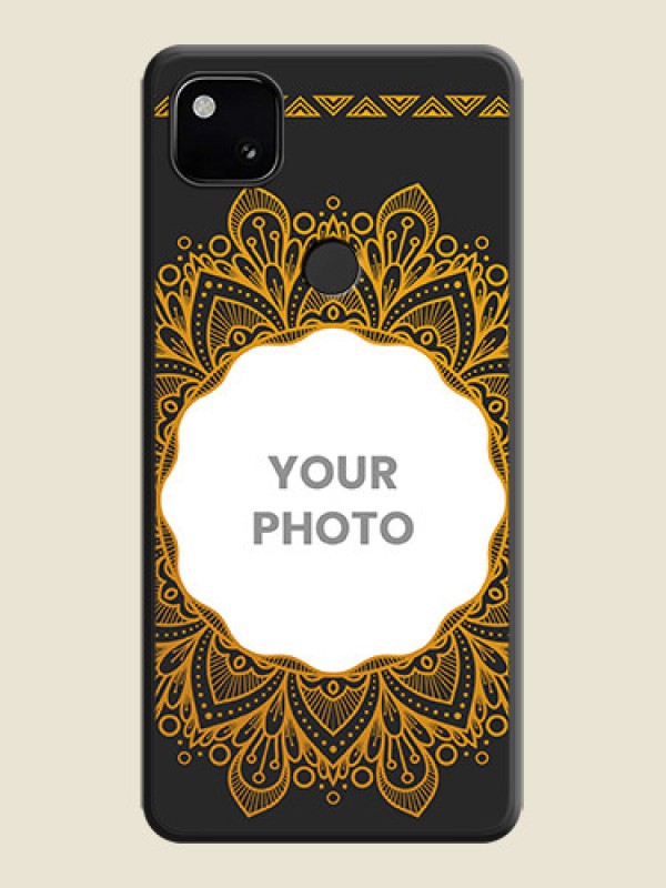 Custom Round Image with Floral Design on Photo on Space Black Soft Matte Mobile Cover - Google Pixel 4A - alternate view