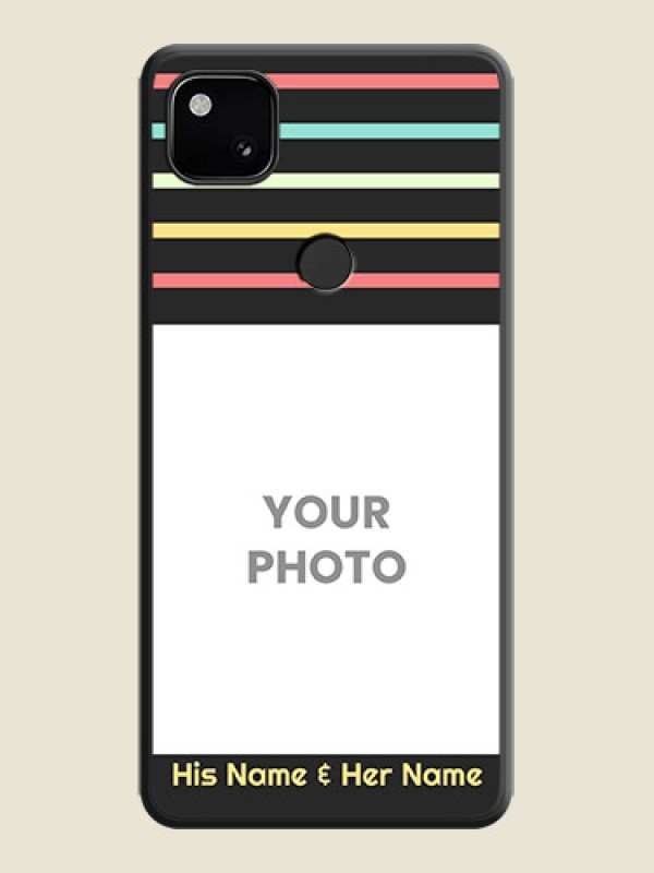 Custom Color Stripes with Photo and Text on Photo on Space Black Soft Matte Mobile Case - Google Pixel 4A - alternate view
