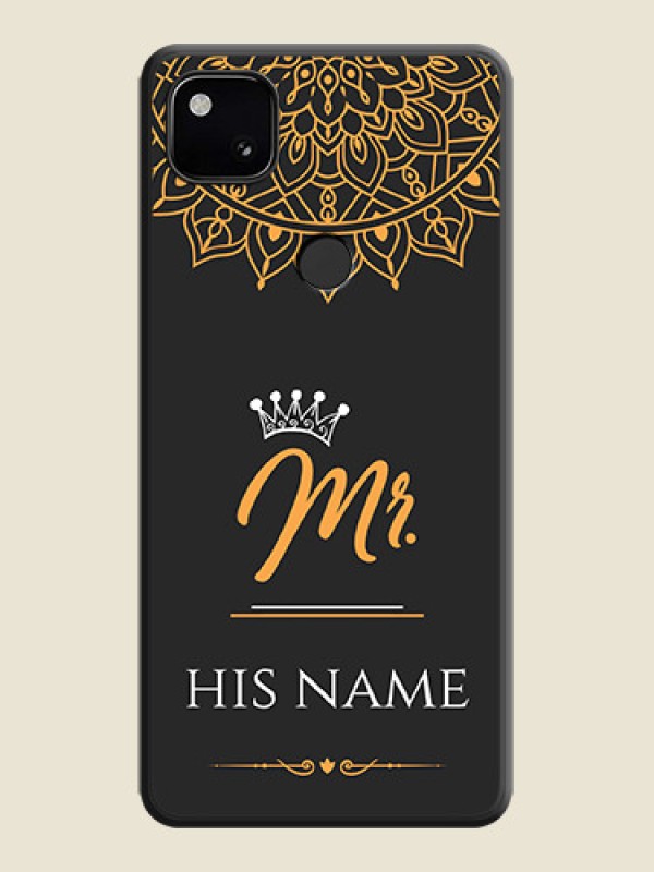 Custom Mr Name with Floral Design  on Personalised Space Black Soft Matte Cases - Google Pixel 4A - alternate view