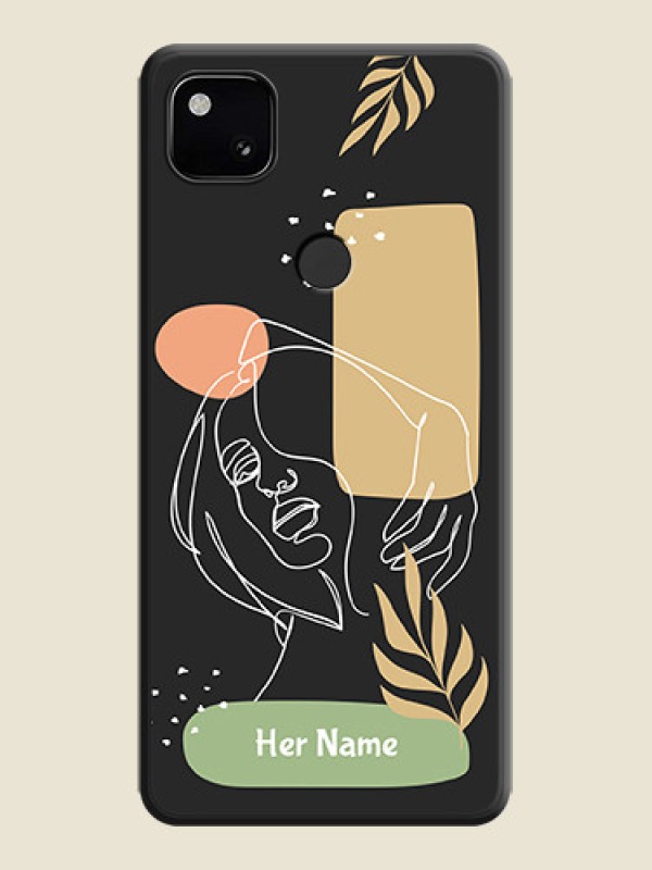 Custom Custom Text With Line Art Of Women & Leaves Design On Space Black Personalized Soft Matte Phone Covers -Google Pixel 4A - alternate view