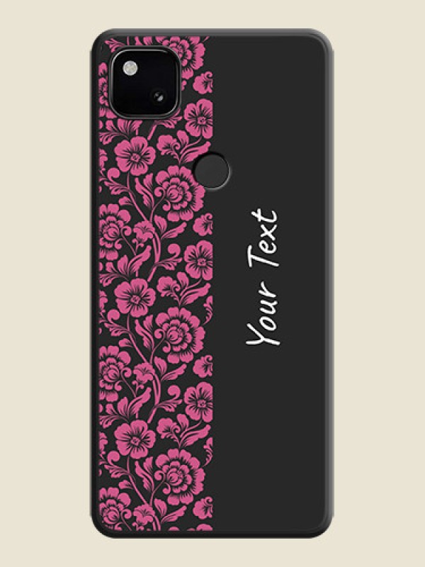 Custom Pink Floral Pattern Design With Custom Text On Space Black Personalized Soft Matte Phone Covers -Google Pixel 4A - alternate view