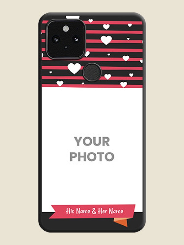 Custom White Color Love Symbols with Pink Lines Pattern On Space Black Custom Soft Matte Mobile Back Cover - Pixel 5 5G - alternate view