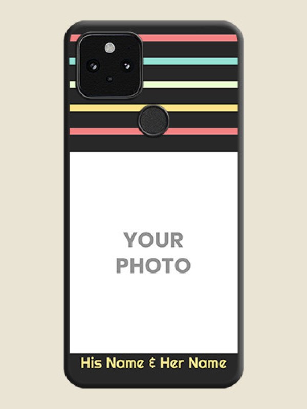 Custom Color Stripes with Photo and Text on Photo On Space Black Custom Soft Matte Mobile Back Cover - Pixel 5 5G - alternate view