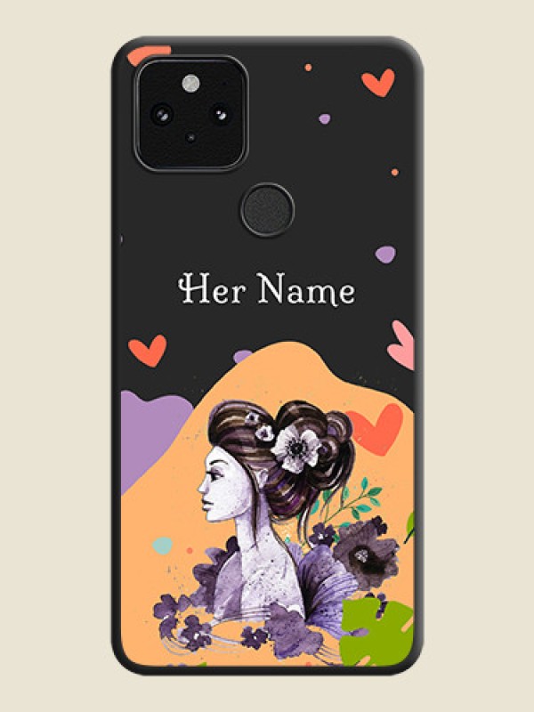 Custom Namecase For Her With Fancy Lady Image On Space Black Custom Soft Matte Mobile Back Cover - Pixel 5 5G - alternate view