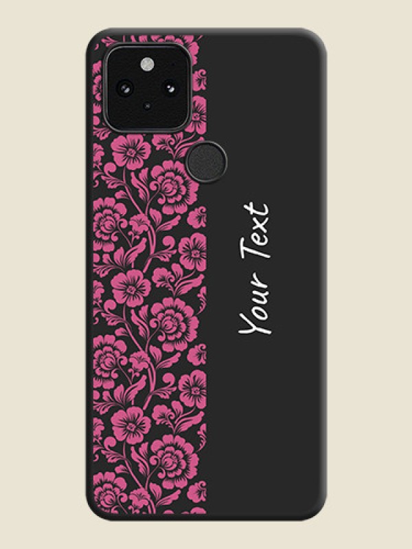 Custom Pink Floral Pattern Design With Custom Text On Space Black Custom Soft Matte Mobile Back Cover - Pixel 5 5G - alternate view