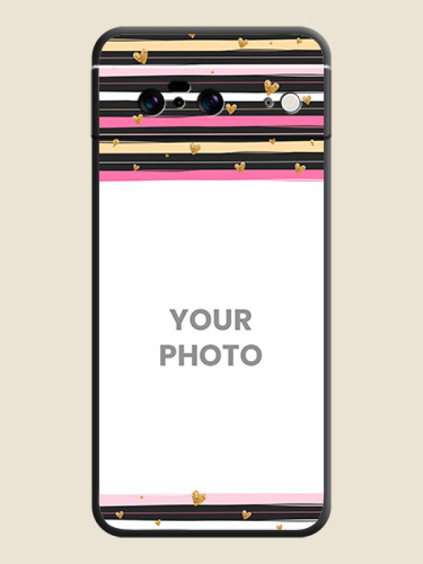 Custom Multicolor Lines and Golden Love Symbols Design on Photo On Space Black Custom Soft Matte Mobile Back Cover - Pixel 8 5G - alternate view