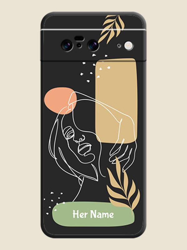 Custom Custom Text With Line Art Of Women & Leaves Design On Space Black Custom Soft Matte Mobile Back Cover - Pixel 8 5G - alternate view
