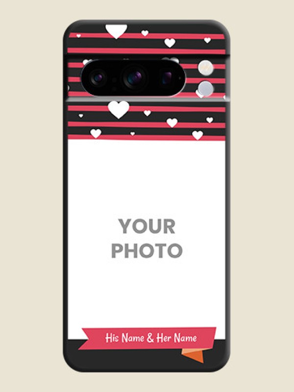 Custom White Color Love Symbols with Pink Lines Pattern On Space Black Custom Soft Matte Mobile Back Cover - Pixel 8 Pro 5G - alternate view