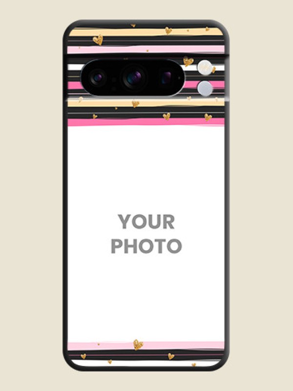 Custom Multicolor Lines and Golden Love Symbols Design on Photo On Space Black Custom Soft Matte Mobile Back Cover - Pixel 8 Pro 5G - alternate view