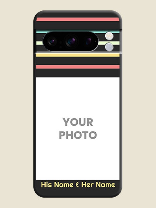 Custom Color Stripes with Photo and Text on Photo  On Space Black Custom Soft Matte Mobile Back Cover - Pixel 8 Pro 5G - alternate view
