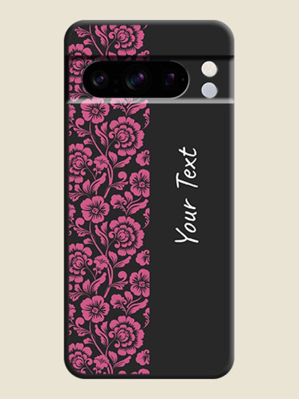 Custom Pink Floral Pattern Design With Custom Text On Space Black Custom Soft Matte Mobile Back Cover - Pixel 8 Pro 5G - alternate view