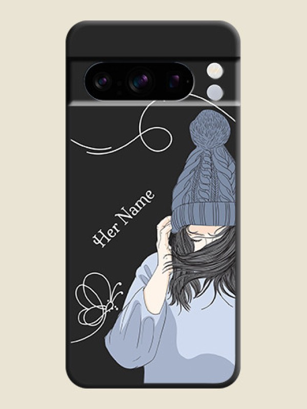 Custom Girl With Blue Winter Outfiit Custom Text Design On Space Black Custom Soft Matte Mobile Back Cover - Pixel 8 Pro 5G - alternate view