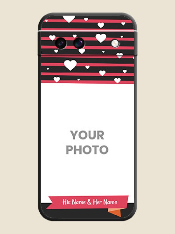 Custom White Color Love Symbols with Pink Lines Pattern On Space Black Custom Soft Matte Mobile Back Cover - Google Pixel 8A 5G - alternate view