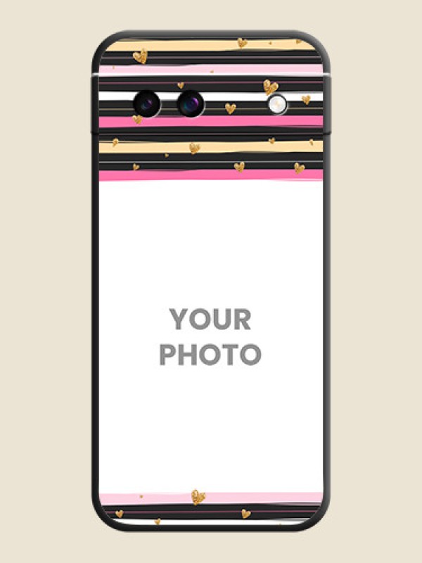 Custom Multicolor Lines and Golden Love Symbols Design on Photo On Space Black Custom Soft Matte Mobile Back Cover - Google Pixel 8A 5G - alternate view