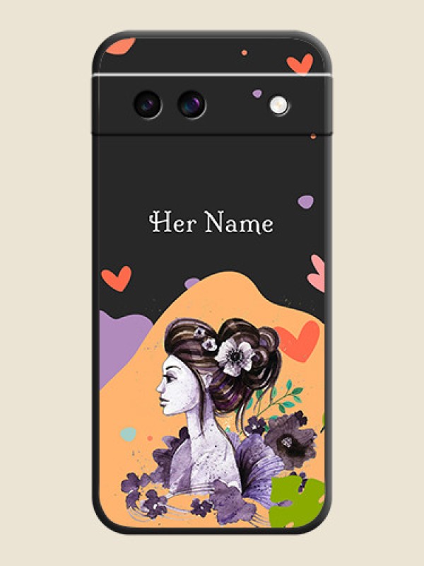 Custom Namecase For Her With Fancy Lady Image On Space Black Custom Soft Matte Mobile Back Cover - Google Pixel 8A 5G - alternate view