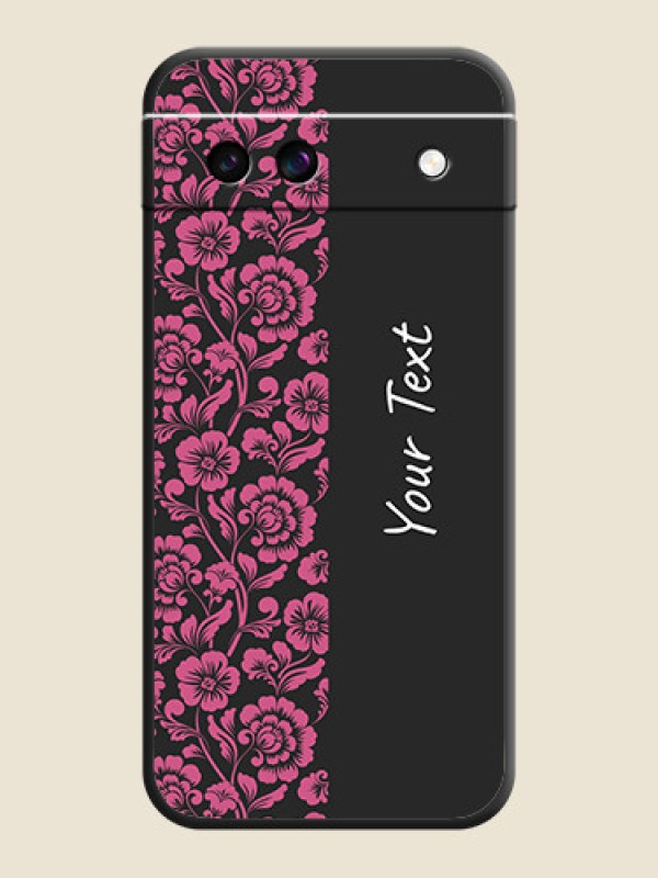 Custom Pink Floral Pattern Design With Custom Text On Space Black Custom Soft Matte Mobile Back Cover - Google Pixel 8A 5G - alternate view