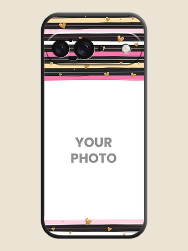 Custom Multicolor Lines and Golden Love Symbols Design on Photo On Space Black Custom Soft Matte Mobile Back Cover - Google Pixel 9 5G - alternate view