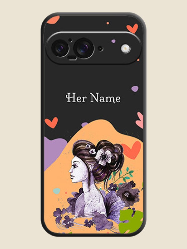Custom Namecase For Her With Fancy Lady Image On Space Black Custom Soft Matte Mobile Back Cover - Google Pixel 9 5G - alternate view